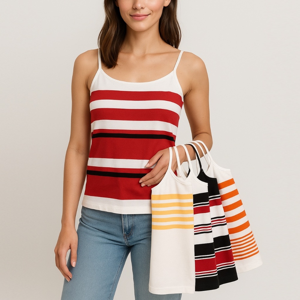 NWT 4pc Grip Cami Tank Top Lot L/XL Striped Nylon Spandex Red Yellow Black Orang